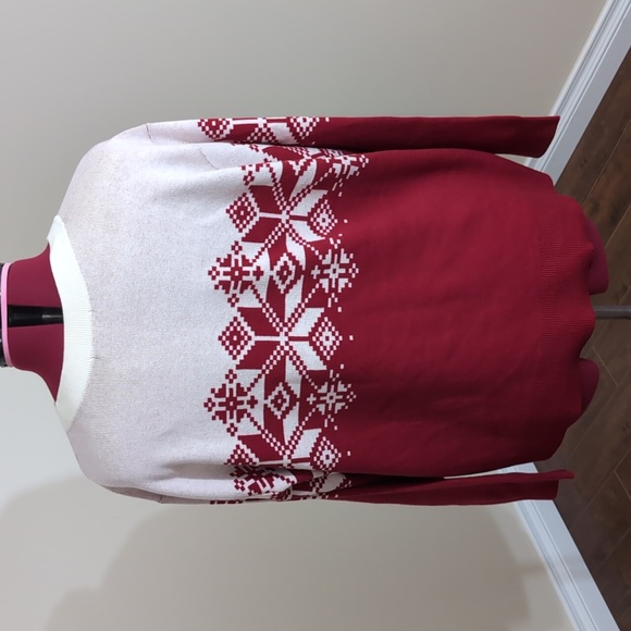 Joe Fresh| NWT Red and White Snow Flake Patterned Long Sleeve Crew Neck Sweater - Picture 4 of 15